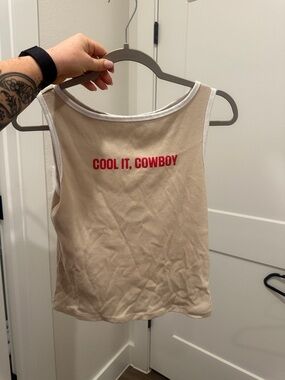 Target Beige Tank Top with Red 'COOL IT, COWBOY' Text